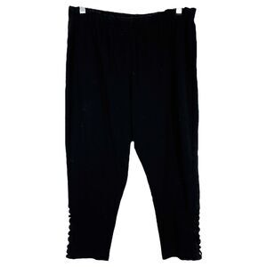 Roamans Plus Size 22W 24W Leggings 1X Cropped Capri Black Solid Pull On 792